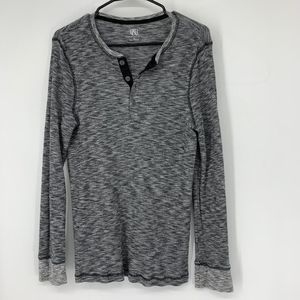 Rock & Republic Thermal Henley Top Shirt Black Marl XL 3962 Mens GUC